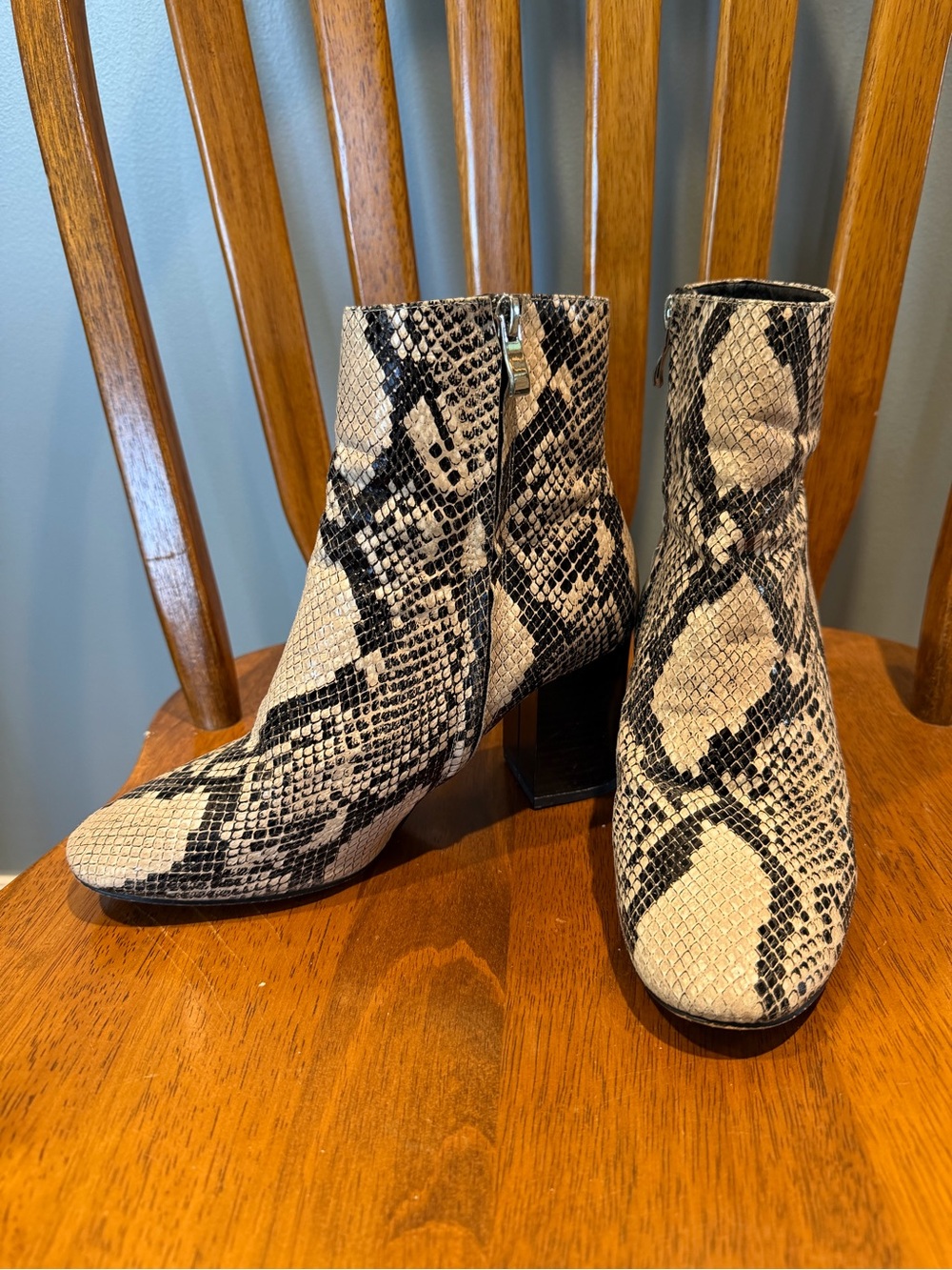 Halogen Black & Cream Snake-Print Ankle Boots